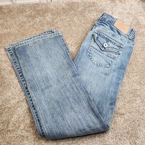 American Eagle Low Rise Bootcut Jeans Blue Medium Wash Flap Pocket Size 6 Reg